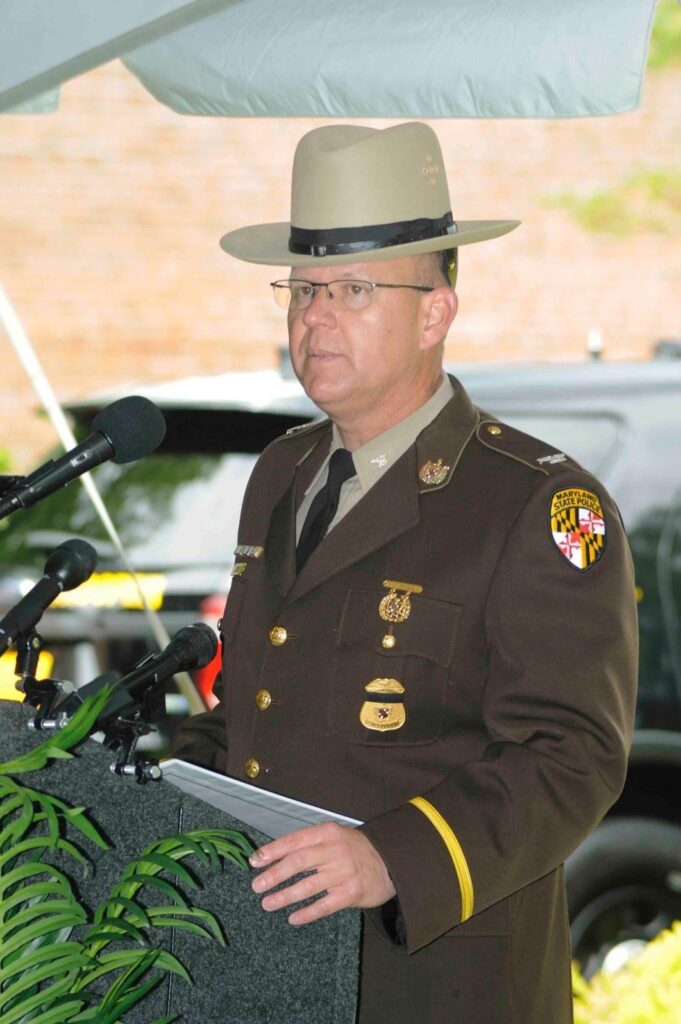 Jerry Jones speaking at the annual Maryland State Police Fallen Heroes ceremony.